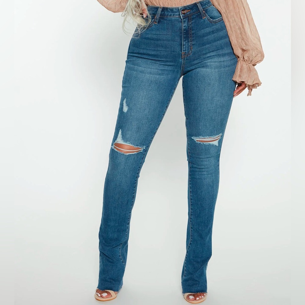 Dark Wash Distressed High Rise Boot Cut Jeans size 15 NWT